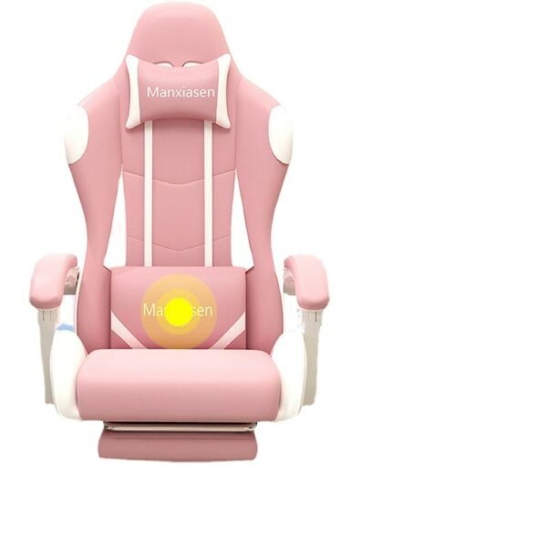 Gaming Chair Pink Comfortable Live Computer Chair Anchor Boss Can Lie Lift Backrest Home Chair PU Leather Office Chair Footrest 2