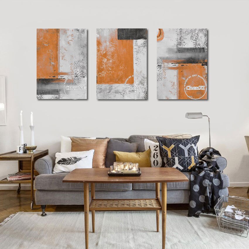 Orange And White Abstract 3PCS Oil Painting On Canvas Handmade Modern Wall Art Picture Office Home Decoration Paintings Unframed 5