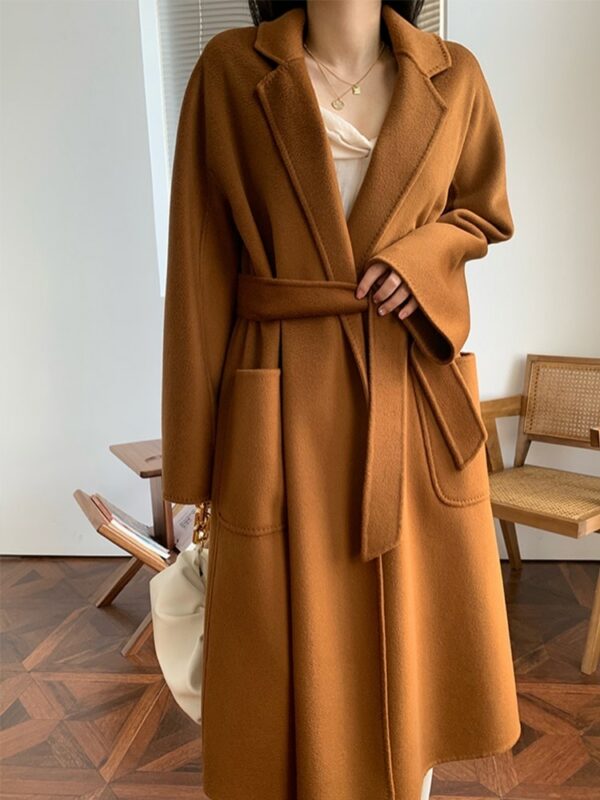 2022 winter water ripple cashmere coat women's bathrobe mid-length woolen coat labbro 100% double-sided cashmere coat women 4