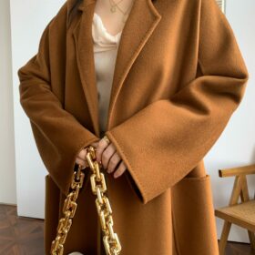 2022 winter water ripple cashmere coat women's bathrobe mid-length woolen coat labbro 100% double-sided cashmere coat women 6