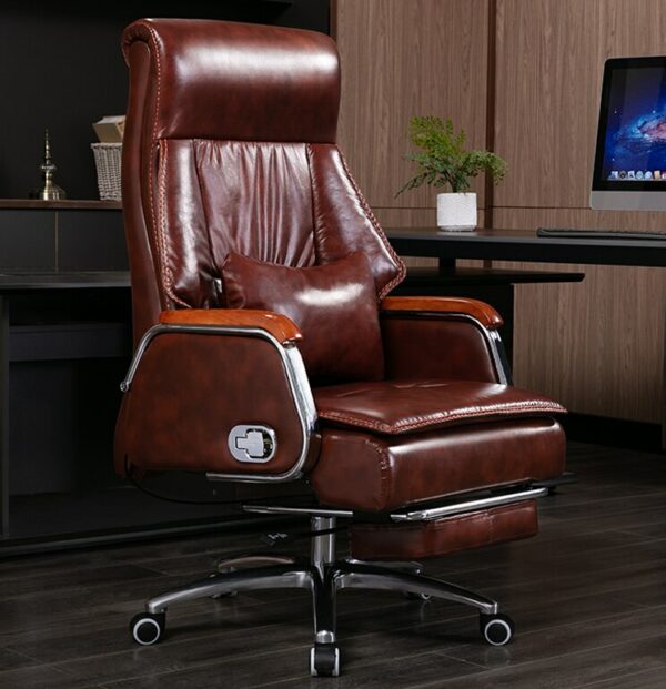 Leather computer chair household office chair office stool long sitting chair solid wood boss chair lying massage 6