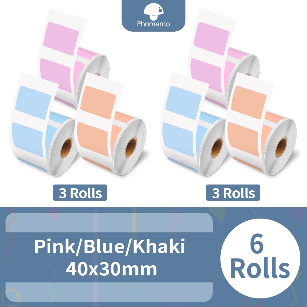 Phomemo M110/M110S/M120/M200/M220 Sticker Labels 40x30mm Black on Pink, Khaki and Blue Label for Small Business, Home, Office 1