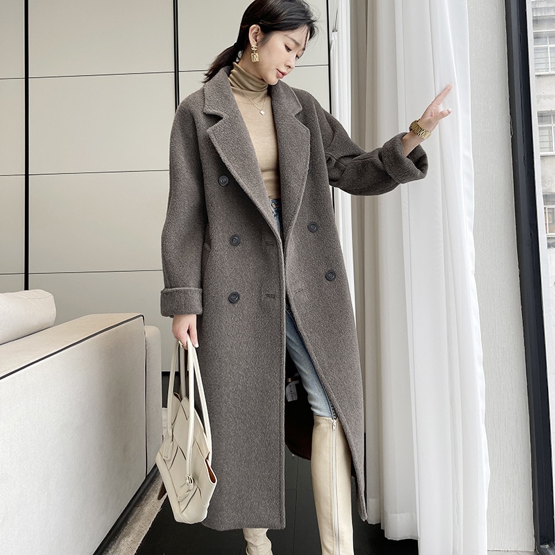 Peru Alpaca Camel Cashmere Coat Women's Mid-Length Alpaca Autumn and Winter Thickening Double-Breasted Wool Coat Women 1